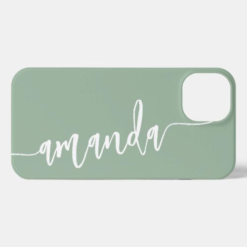 Personalized Modern Name Sage Green iPhone 13 Case