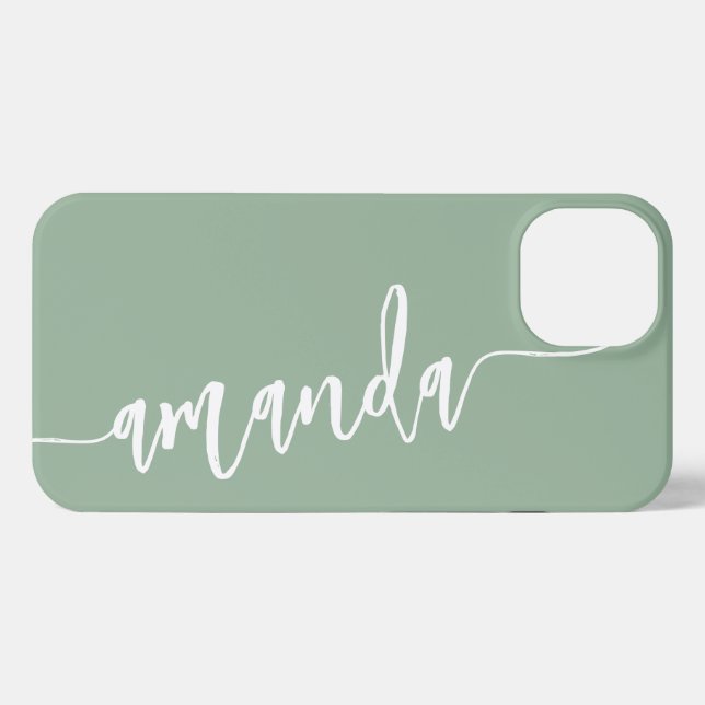 Personalized Modern Name Sage Green iPhone Case (Back Horizontal)