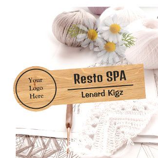 Personalized Modern Name Tag, Wood Finish Name Tag