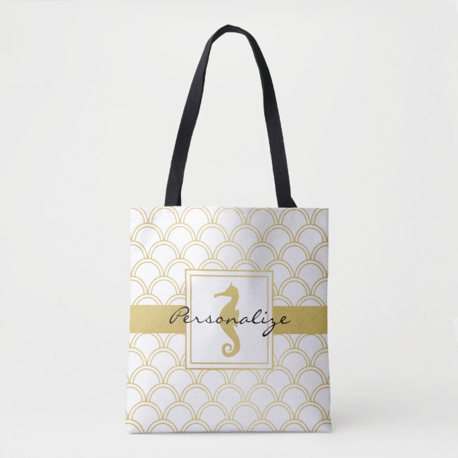 Personalized Modern Nautical Gold Glitter Seahorse