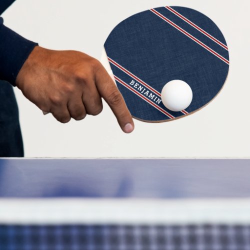 Personalized Modern Navy Blue Red White Stripes Ping Pong Paddle