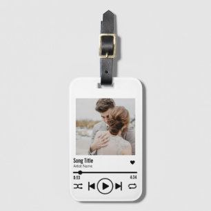 Personalized Modern Newlywed Photo Song Playlist Luggage Tag