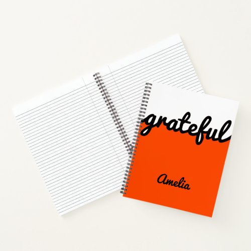 Personalized Modern Orange Black and White Notebook