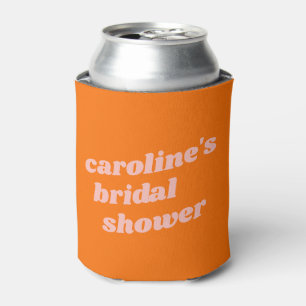 Personalized Modern Orange Retro Bridal Shower Can Cooler