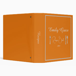Personalized Modern Orange Script Recipe 3 Ring Binder