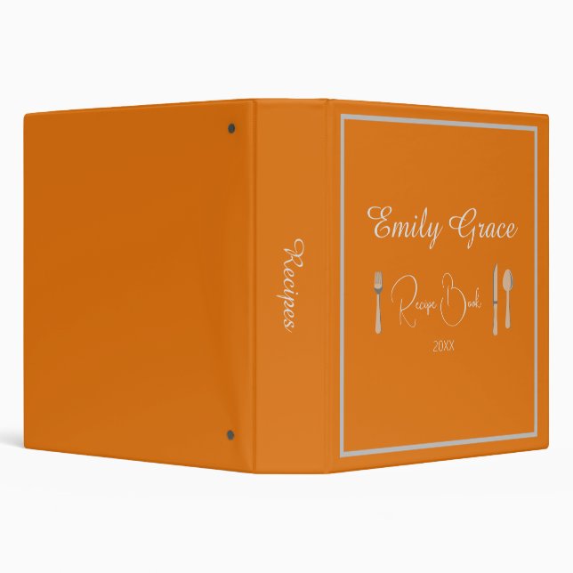 Personalized Modern Orange Script Recipe 3 Ring Binder (Background)