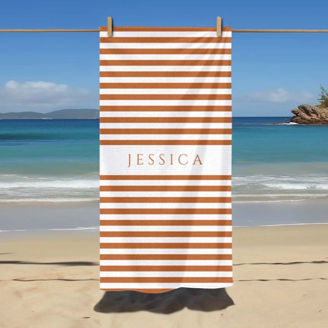Personalized Modern Orange Striped Pattern  Beach Towel (Personalized Modern Orange Striped Pattern Beach Towel)