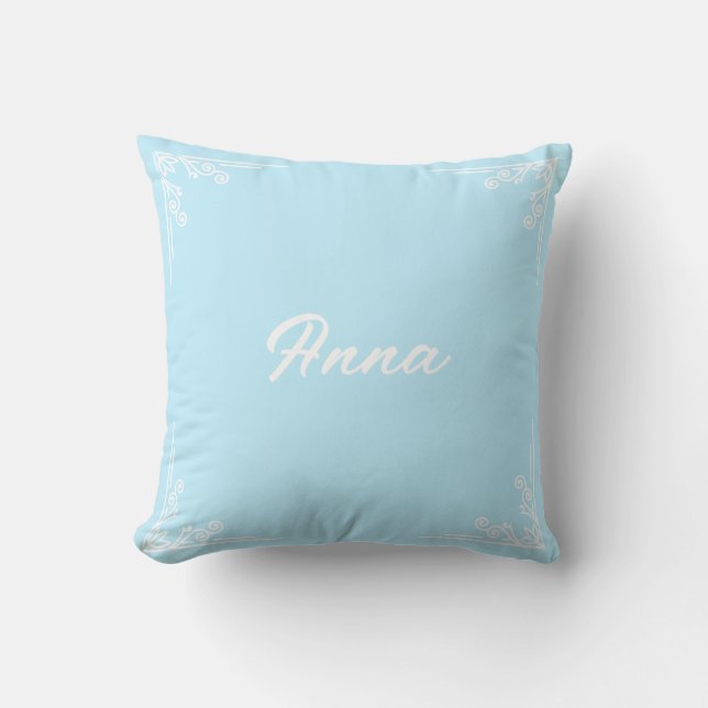 Personalized Modern Pastel Blue Typography Name Throw Pillow (Front)