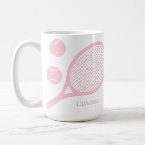 Personalized Modern Pastel Pink Tennis Ball Racket Coffee Mug