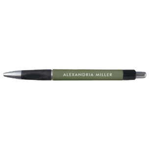 Personalized Modern Pen Olive Green and White