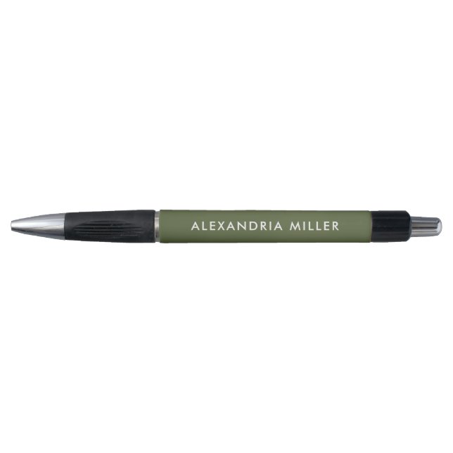 Personalized Modern Pen Olive Green and White  (Front)