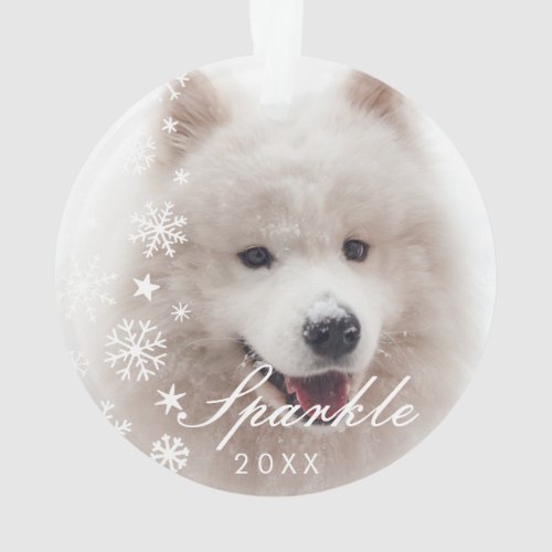 Personalized Modern Pet Photo with Snowflakes  Ornament