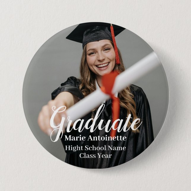 Personalized Modern Photo Graduation  Button (Front)