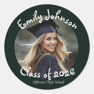 Personalized Modern Photo Graduation Party Classic Round Sticker