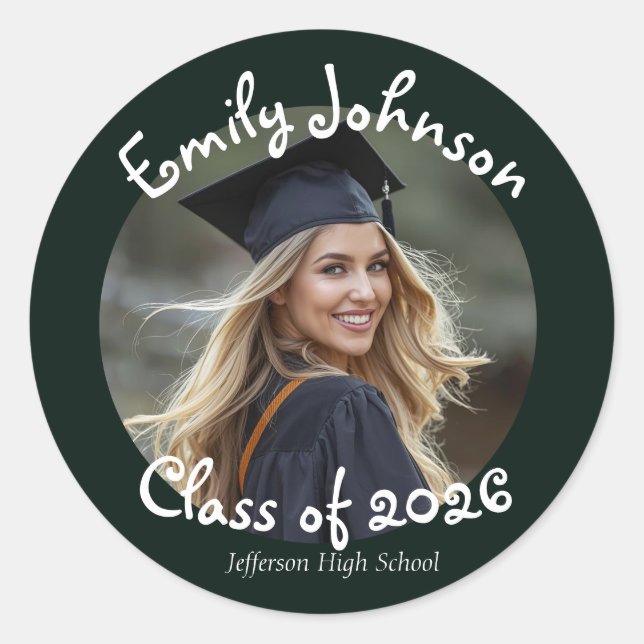 Personalized Modern Photo Graduation Party  Classic Round Sticker (Front)