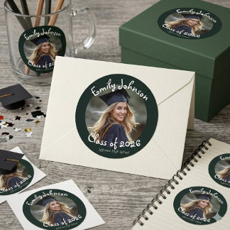 Personalized Modern Photo Graduation Party Classic Round Sticker