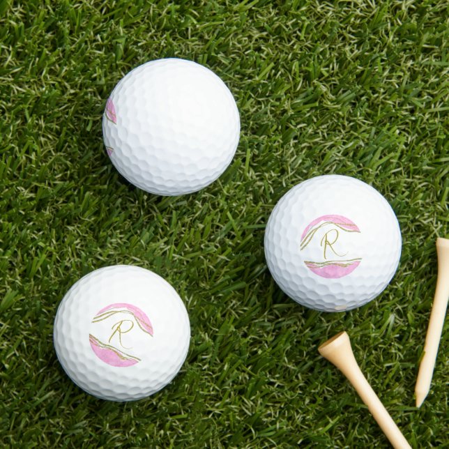 Personalized Modern Pink and Gold Golf Balls (Insitu Grass)