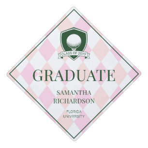 Personalized Modern Pink and Green Golf Graduation Cap Topper