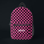 Personalized Modern Pink Black Checkered   Printed Backpack<br><div class="desc">Modern pastel checkerboard,  checks pattern. Pastel aesthetic checkered design. Pastel checks on home decor,  party products,  and personalized gifts.</div>