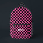 Personalized Modern Pink Black Checkered   Printed Backpack<br><div class="desc">Modern pastel checkerboard,  checks pattern. Pastel aesthetic checkered design. Pastel checks on home decor,  party products,  and personalized gifts.</div>