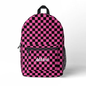 Personalized Modern Pink Black Checkered Printed Backpack