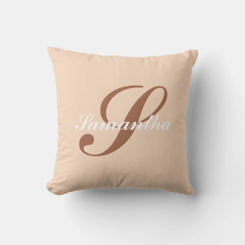 Personalized Modern Pink &brown monogram name Throw Pillow