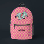 Personalized Modern Pink Checkered Roller Skate Printed Backpack<br><div class="desc">Modern pastel pink peach checkerboard,  checks pattern. Pastel aesthetic checkered design. Pastel checks on home decor,  party products,  and personalized gifts.</div>