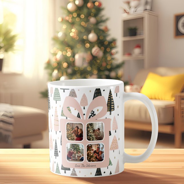 Personalized Modern Pink Christmas Gift Box Photo Coffee Mug (Creator Uploaded)