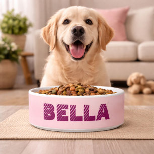 Personalized Modern Pink Dog`s Name  Bowl