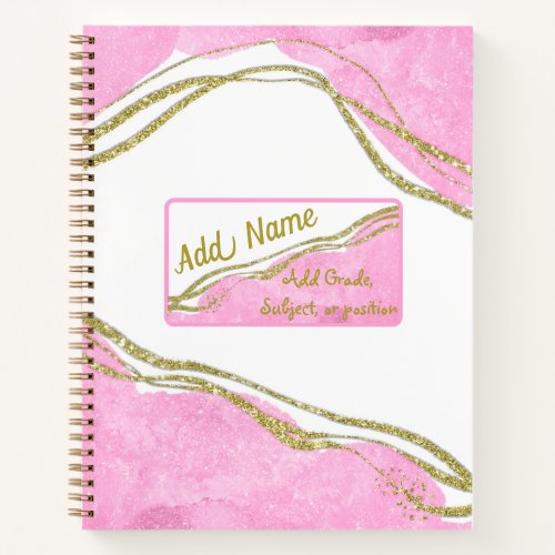 Personalized modern Pink  Gold Notebook