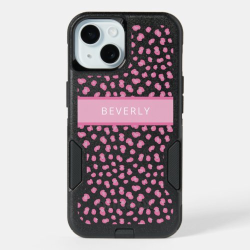Personalized Modern Pink Leopard Print iPhone 15 Case