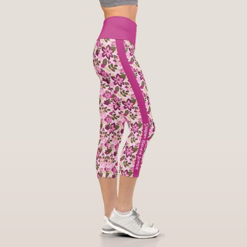 Personalized Modern Pink Magenta Floral Capri Leggings