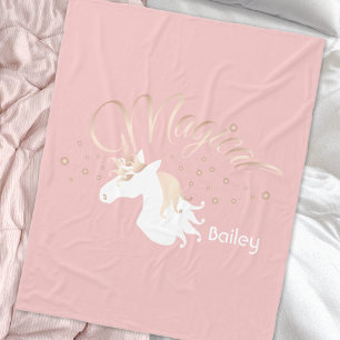 Personalized Modern Pink Magical Unicorn Fleece Blanket