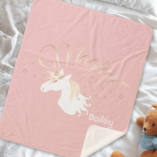 Personalized Modern Pink Magical Unicorn Sherpa Blanket