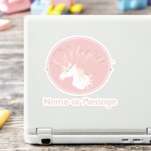Personalized Modern Pink Magical Unicorn Sticker