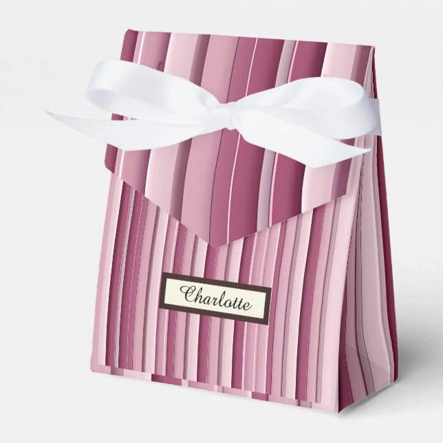 Personalized Modern Pink Mauve Vertical Stripes  Favor Boxes (Front Side)