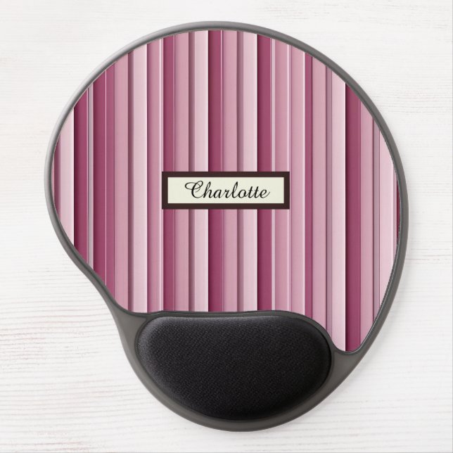 Personalized Modern Pink Mauve Vertical Stripes  Gel Mouse Pad (Front)