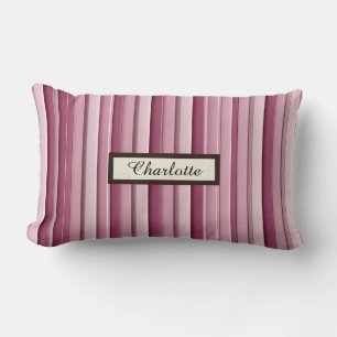 Personalized Modern Pink Mauve Vertical Stripes Lumbar Pillow