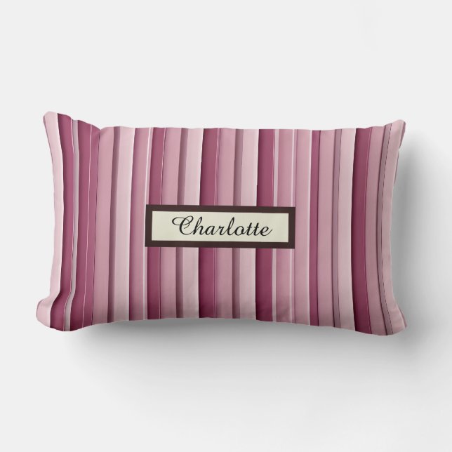 Personalized Modern Pink Mauve Vertical Stripes  Lumbar Pillow (Front)