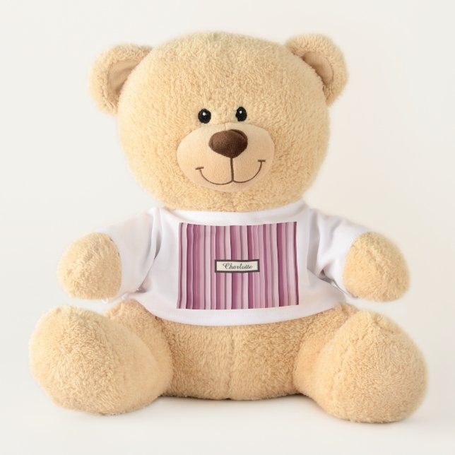 Personalized Modern Pink Mauve Vertical Stripes  Teddy Bear (Front)
