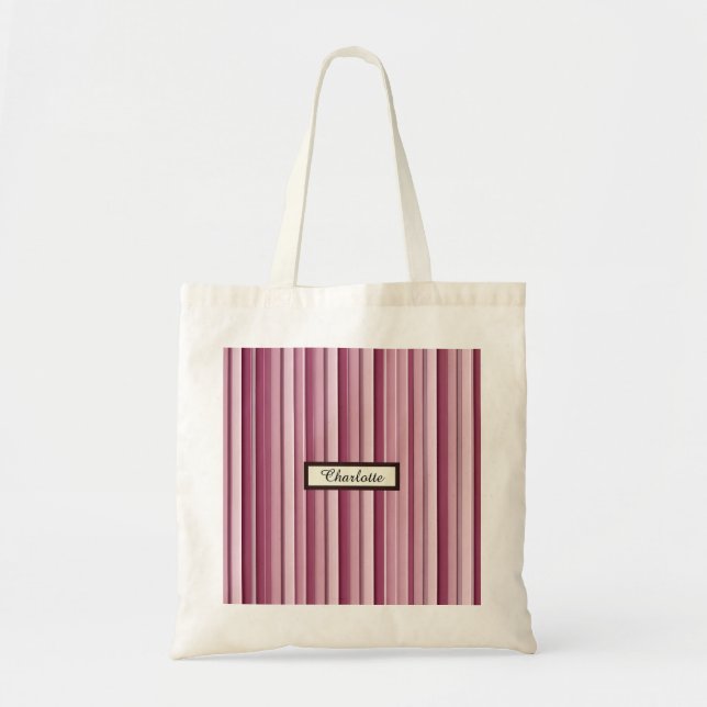 Personalized Modern Pink Mauve Vertical Stripes  Tote Bag (Front)