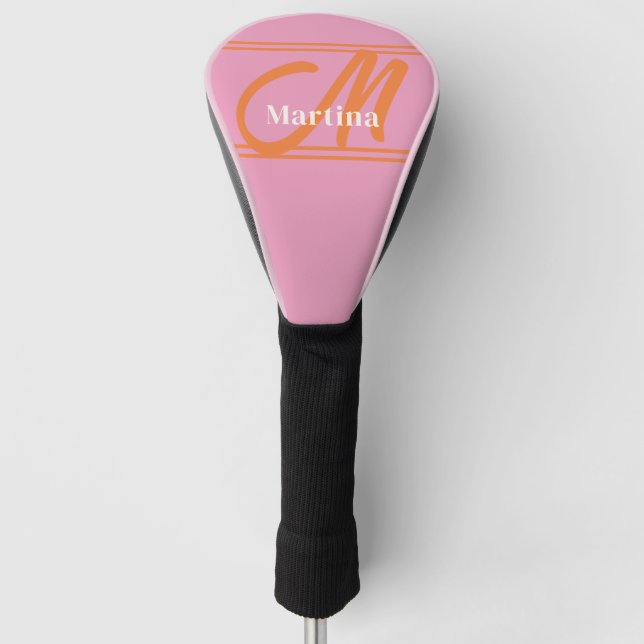 Personalized Modern Pink Monogram Golf Head Cover (Front)