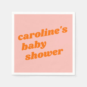 Personalized Modern Pink Orange Retro Baby Shower Napkins