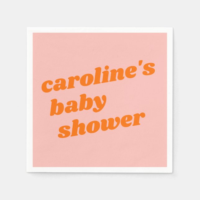Personalized Modern Pink Orange Retro Baby Shower  Napkins (Front)