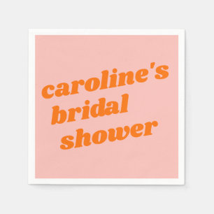 Personalized Modern Pink Orange Retro Baby Shower Napkins