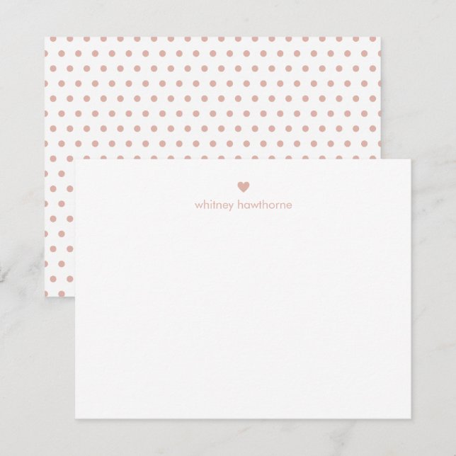 Personalized Modern Pink Polka Dots & Heart Note Card (Front/Back)