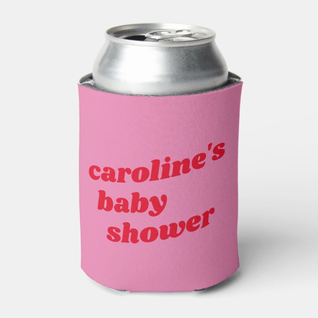 Personalized Modern Pink Red Retro Baby Shower  Can Cooler (Can Front)