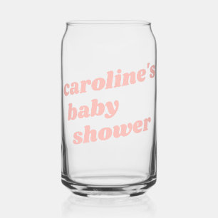 Personalized Modern Pink Retro Favor Baby Shower  Can Glass