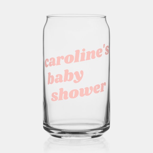 Personalized Modern Pink Retro Favor Baby Shower  Can Glass (Front)