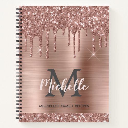 Personalized Modern Pink Rose Gold Glitter Drips  Notebook
